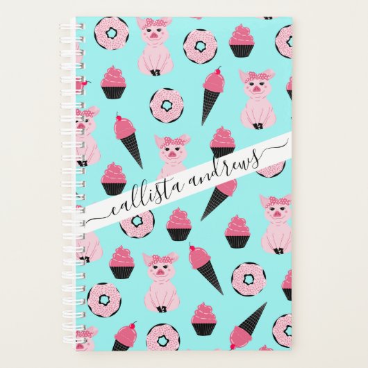 Cute Pink Piggy Donut Ice Cone Patroon Planner (Voorkant)