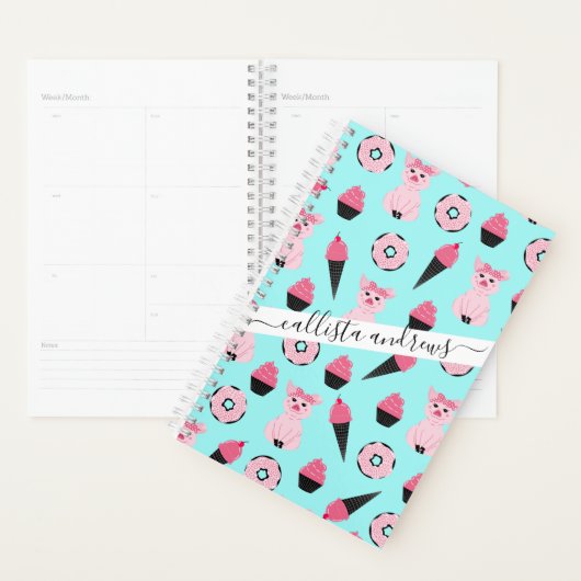 Cute Pink Piggy Donut Ice Cone Patroon Planner (Display)