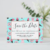 Cute Pink Piggy Donut Ice Cone Patroon Save The Date (Staand voorkant)