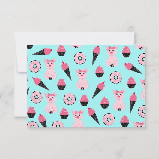 Cute Pink Piggy Donut Ice Cone Patroon Save The Date (Achterkant)