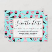 Cute Pink Piggy Donut Ice Cone Patroon Save The Date (Voorkant / Achterkant)
