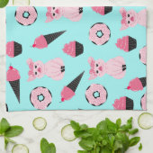 Cute Pink Piggy Donut Ice Cone Patroon Theedoek (Gevouwen)