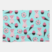 Cute Pink Piggy Donut Ice Cone Patroon Theedoek (Horizontaal)