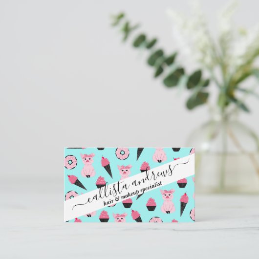 Cute Pink Piggy Donut Ice Cone Patroon Visitekaartje (Staand voorkant)