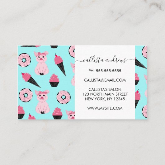 Cute Pink Piggy Donut Ice Cone Patroon Visitekaartje (Achterkant)