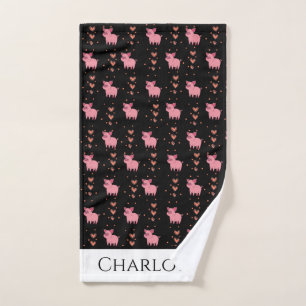 Cute Pink Piggy Hearts Pattern Love Animals Handdoek
