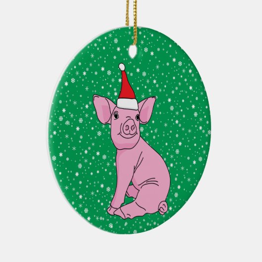 Cute Pink Piglet in Kerstmis in Santa Hat Keramisch Ornament (Rechts)