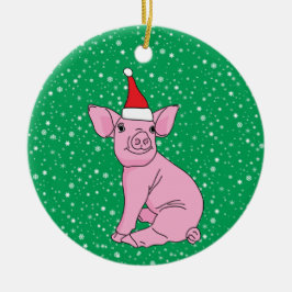 Cute Pink Piglet in Kerstmis in Santa Hat Keramisch Ornament
