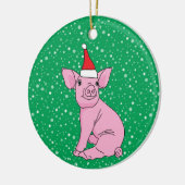 Cute Pink Piglet in Kerstmis in Santa Hat Keramisch Ornament (Links)
