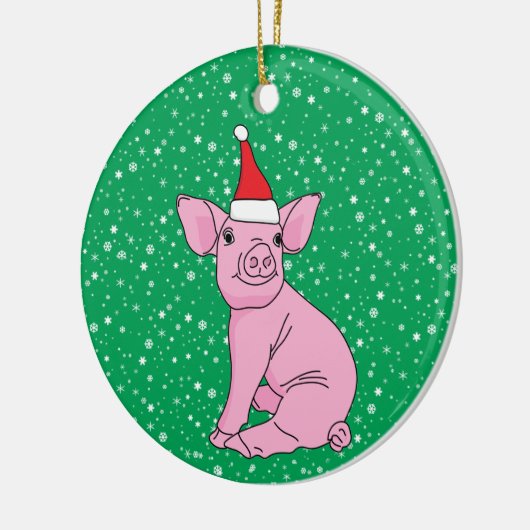 Cute Pink Piglet in Kerstmis in Santa Hat Keramisch Ornament (Links)