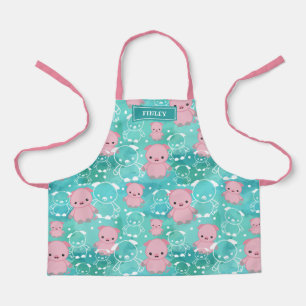 Cute Pink Pigs Blauwgroen Waterverf Patroonnaam Schort
