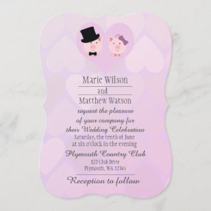 Cute Pink Pigs in Love Wedding Kaart