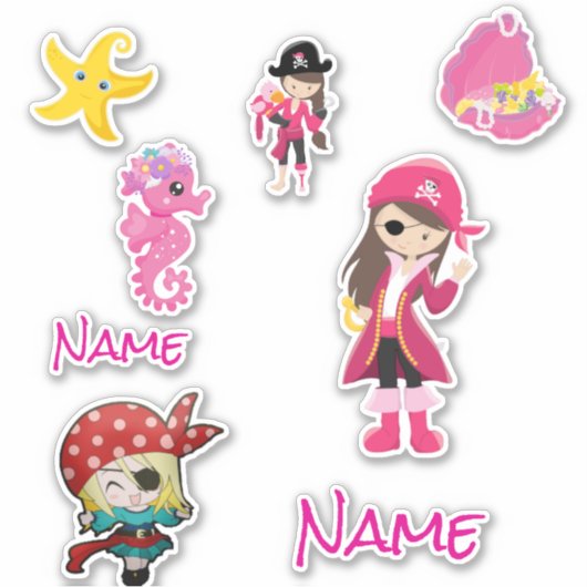 Cute Pink Pirate Girl Sticker (Voorkant)