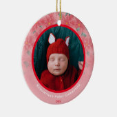 Cute Pink Poinsettia Baby's Eerste Kerstmis Keramisch Ornament (Rechts)