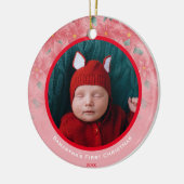 Cute Pink Poinsettia Baby's Eerste Kerstmis Keramisch Ornament (Links)