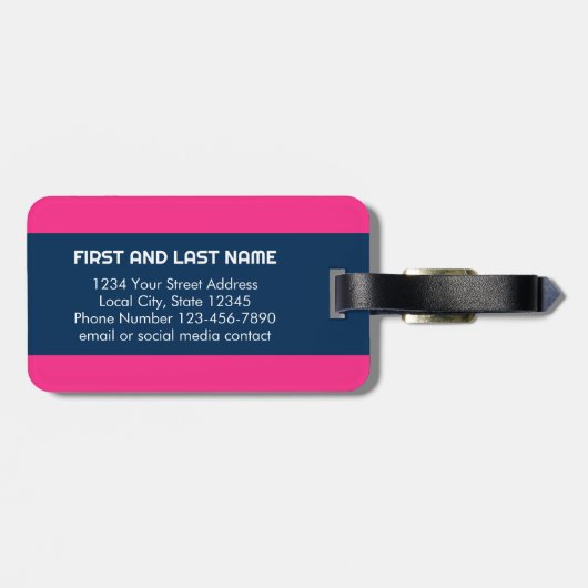 Cute Pink Polka Dot Anchor met Navy Custom Name Bagagelabel