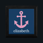 Cute Pink Polka Dot Anchor met Navy Custom Name Cadeaudoosje<br><div class="desc">Een trendy en elegant ontwerp met stippen en preppy kleuren plus een gebied om jouw naam of monogram toe te voegen.</div>