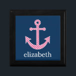 Cute Pink Polka Dot Anchor met Navy Custom Name Cadeaudoosje<br><div class="desc">Een trendy en elegant ontwerp met stippen en preppy kleuren plus een gebied om jouw naam of monogram toe te voegen.</div>