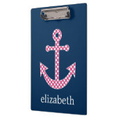 Cute Pink Polka Dot Anchor met Navy Custom Name Klembord (Links)