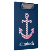 Cute Pink Polka Dot Anchor met Navy Custom Name Klembord (Rechts)