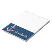 Cute Pink Polka Dot Anchor met Navy Custom Name Notitieblok (Linkerzijde)