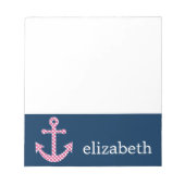 Cute Pink Polka Dot Anchor met Navy Custom Name Notitieblok (Voorkant)