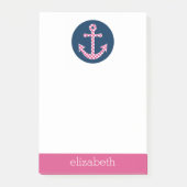Cute Pink Polka Dot Anchor met Navy Custom Name Post-it® Notes (Voorkant)