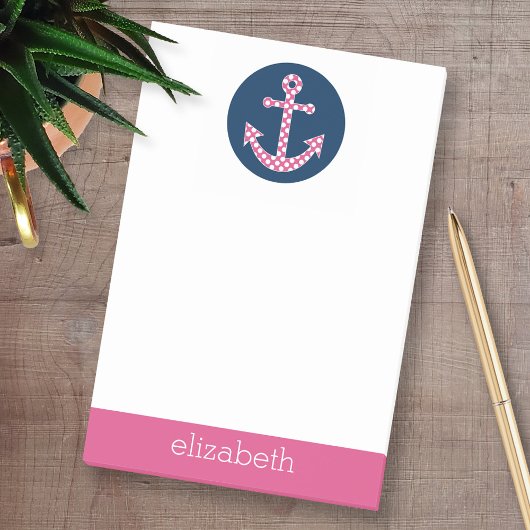 Cute Pink Polka Dot Anchor met Navy Custom Name Post-it® Notes