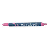 Cute Pink Polka Dot Anchor met Navy Custom Name Zwarte Inkt Pen (Voorkant)
