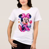 Cute Pink Polka-Dot Cartoon Mouse – Ladies Tshirt (Voorkant)