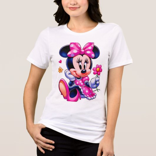 Cute Pink Polka-Dot Cartoon Mouse – Ladies Tshirt (Voorkant)