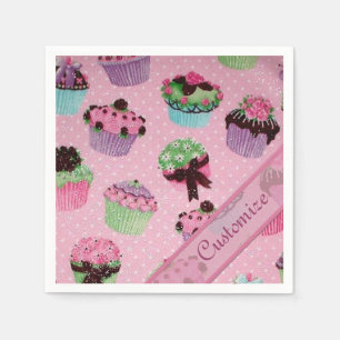 Cute Pink Polka Dot Cupcake Napkins Servet