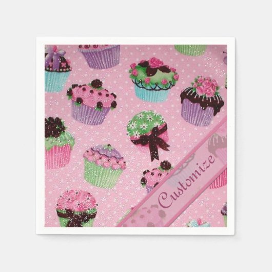 Cute Pink Polka Dot Cupcake Napkins Servet (Voorkant)