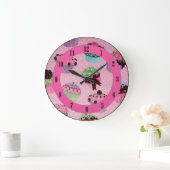Cute Pink Polka Dot Cupcake Wall Clock. Grote Klok (Huis)