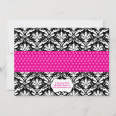 Cute Pink Polka Dot Damask Baby shower Invite Kaart (Achterkant)