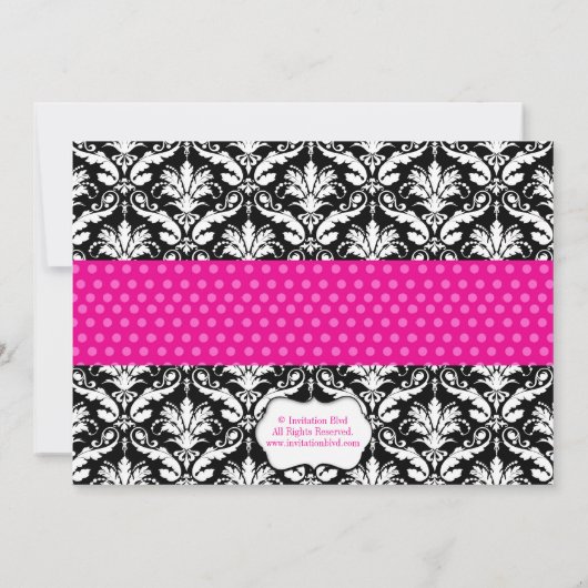 Cute Pink Polka Dot Damask Baby shower Invite Kaart (Achterkant)