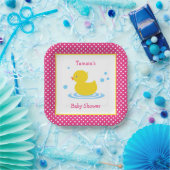 Cute Pink Polka Dot Duck Baby shower Paper Bord (Feest)