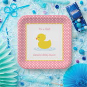 Cute Pink Polka Dot Duck Baby shower Paper Bord (Feest)