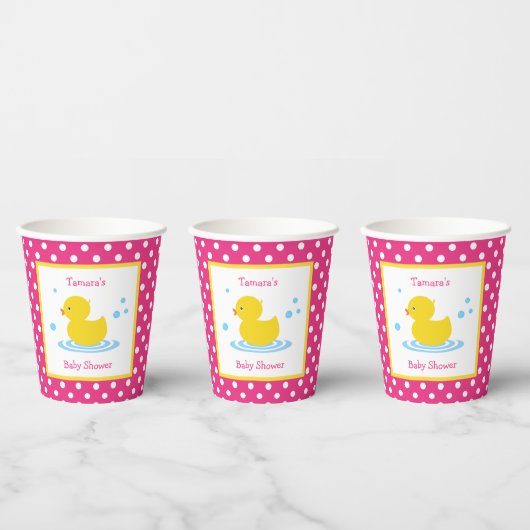 Cute Pink Polka Dot Duck Baby shower Papieren Bekers (Multi)