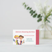 Cute Pink Polka Dot Maid House CleanService Visitekaartje (Staand voorkant)
