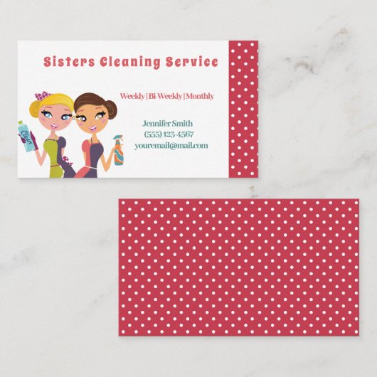 Cute Pink Polka Dot Maid House CleanService Visitekaartje (Voorkant / Achterkant)