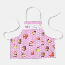 Cute Pink Polka Dot Personalized Chef Cupcake Apro Schort