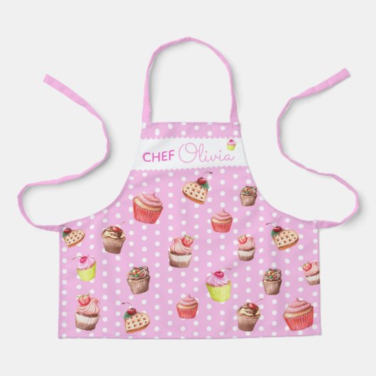 Cute Pink Polka Dot Personalized Chef Cupcake Schort (Voorkant)