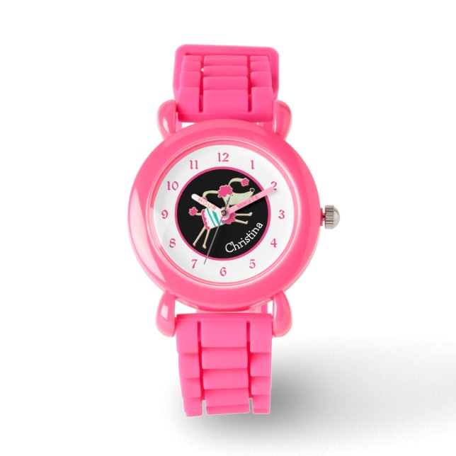 Cute Pink Poodle Personated Kinder Horloge (Voorkant)