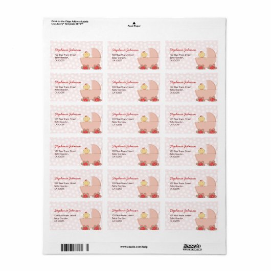 Cute Pink Pram Girl Baby shower Adresetiketten Etiket (Full Sheet)
