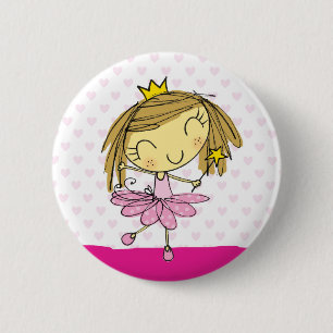 Cute Pink Princess Ballet girl Ronde Button 5,7 Cm