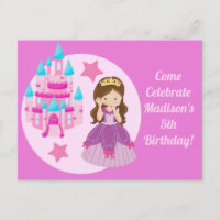 Cute Pink Princess Girl Birthday Party Invitation