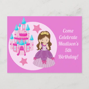 Cute Pink Princess Girl Birthday Party Invitation Briefkaart
