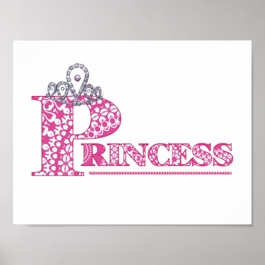 Cute Pink Princess Girl's Word Art Poster Print (Voorkant)