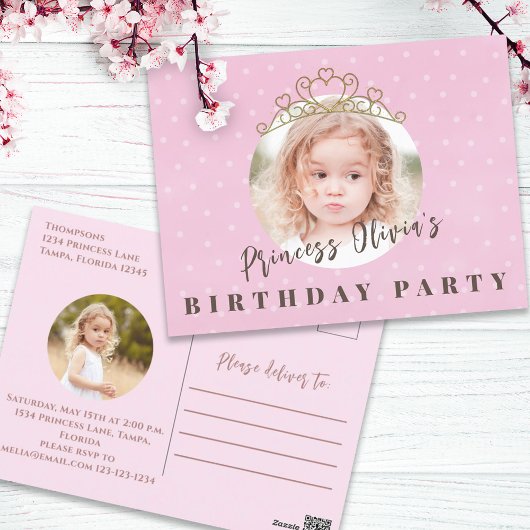 Cute Pink Princess Tiara Birthday Whimsical Fun Briefkaart